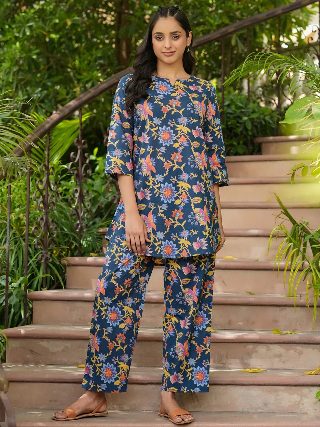 Volso Fashion Blue Cotton Printed Loungewear Set