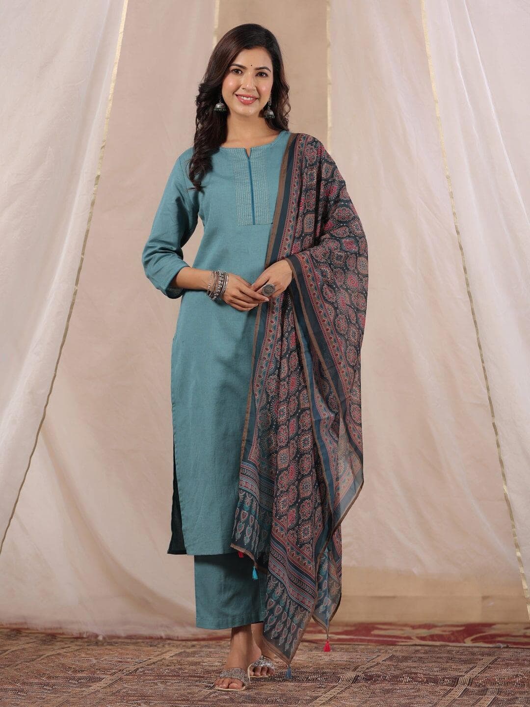 Volso Fashion Women's Cotton Flex Kurta Set With Chiffon Dupatta