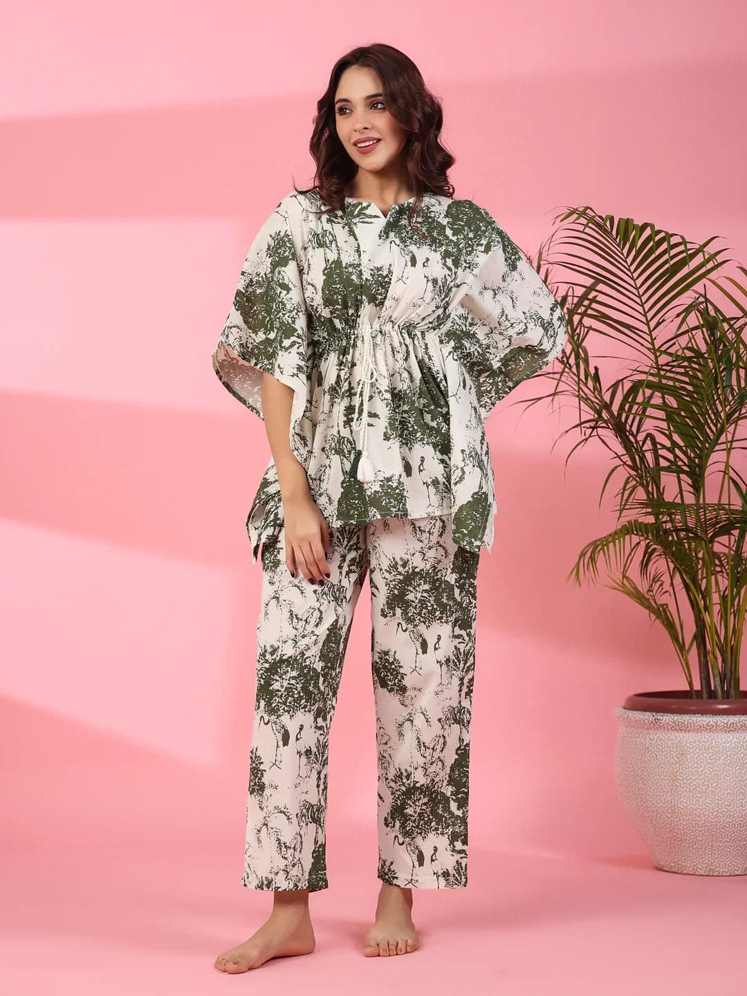 Volso Fashion Jungle Print Cotton Kaftan Night Suit