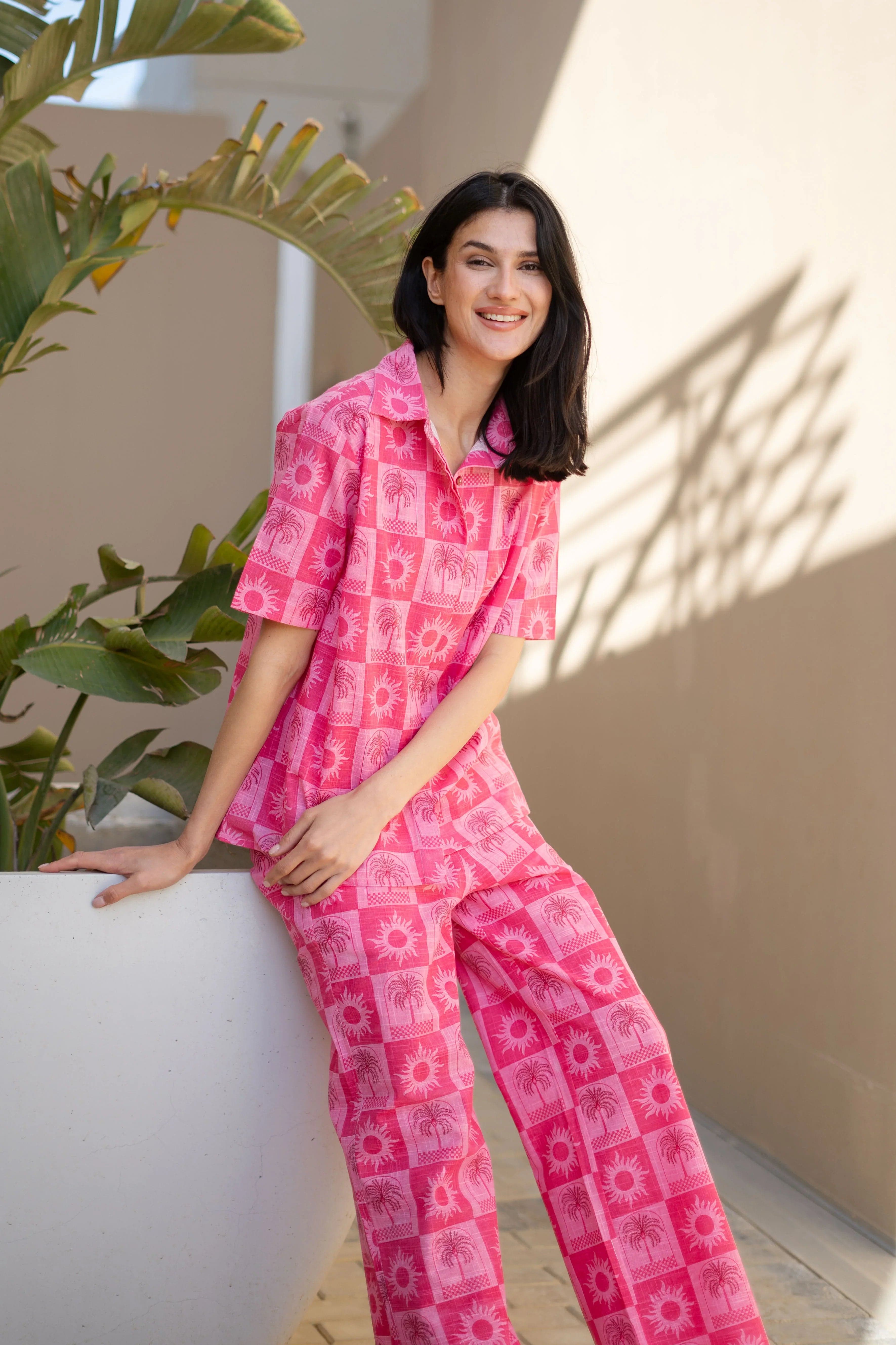 Volso Fashion Women's Pink Floral Printed Cotton Co-Ord Set