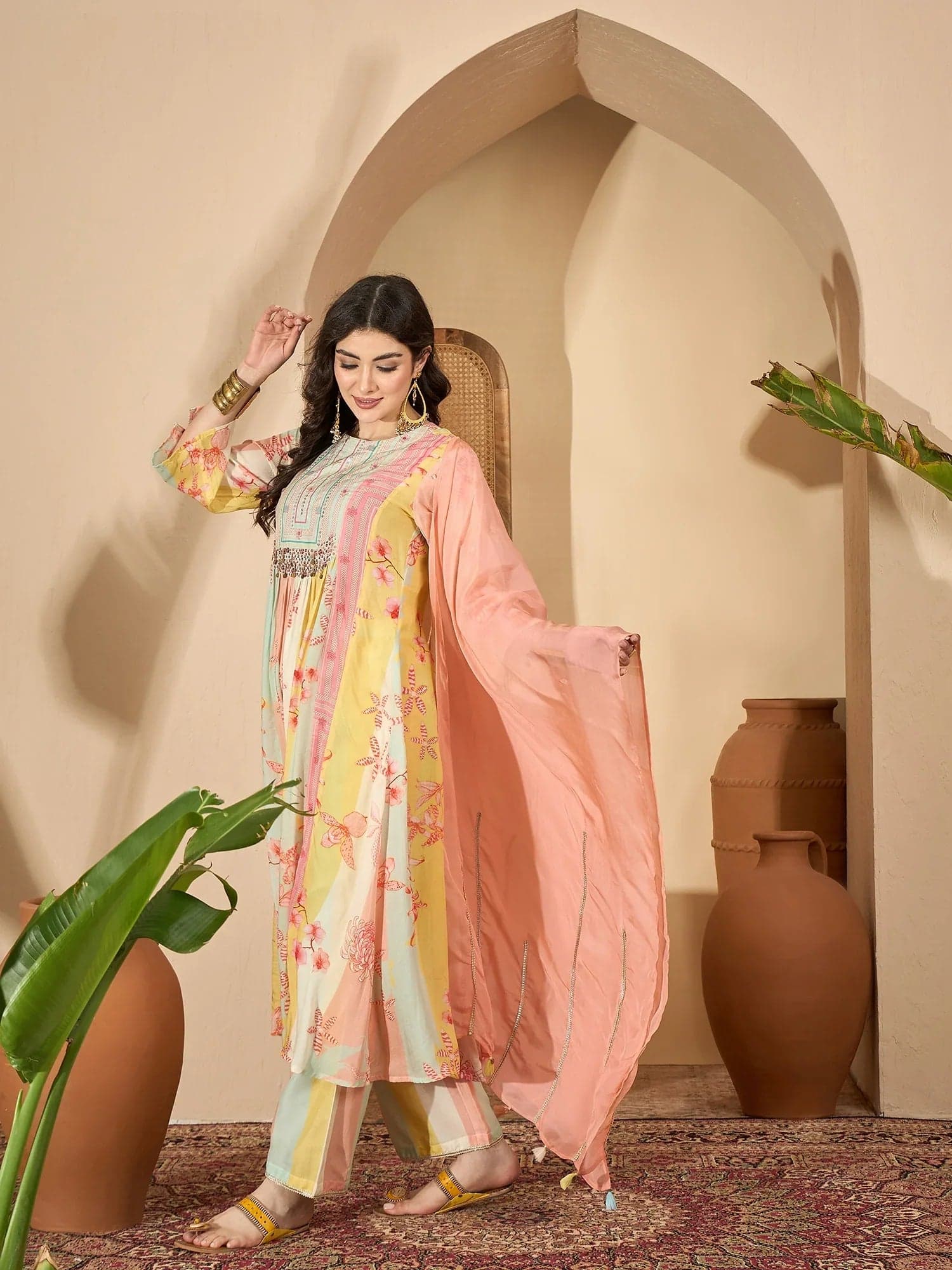 Volso Fashion Women's Multicolor Printed Round Neck Pure Cotton Kurta Set