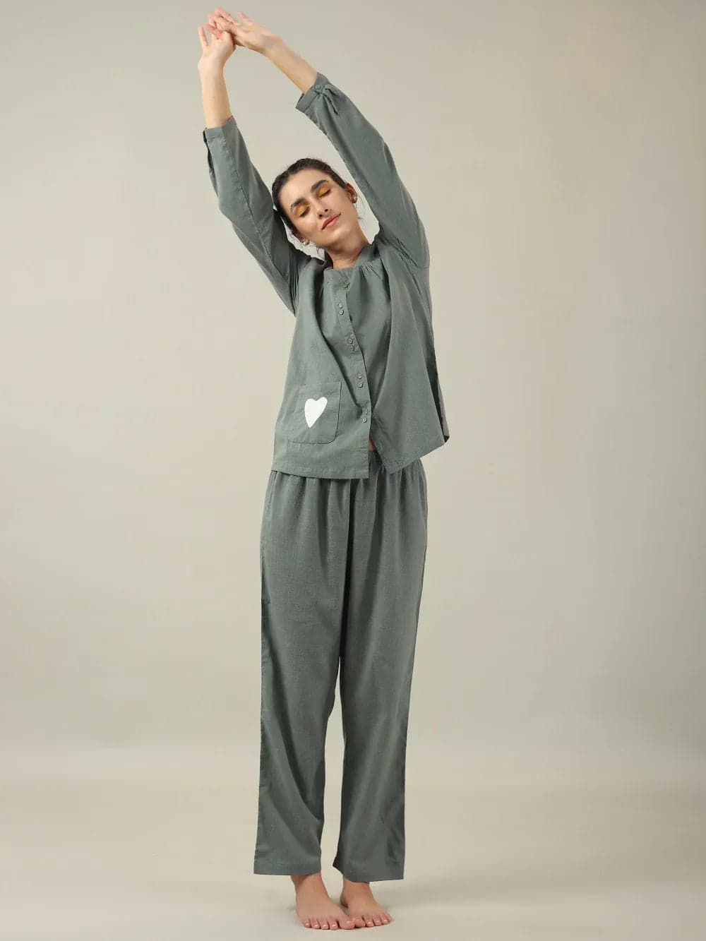 Volso Fashion Grey Solid Cotton Night Suit